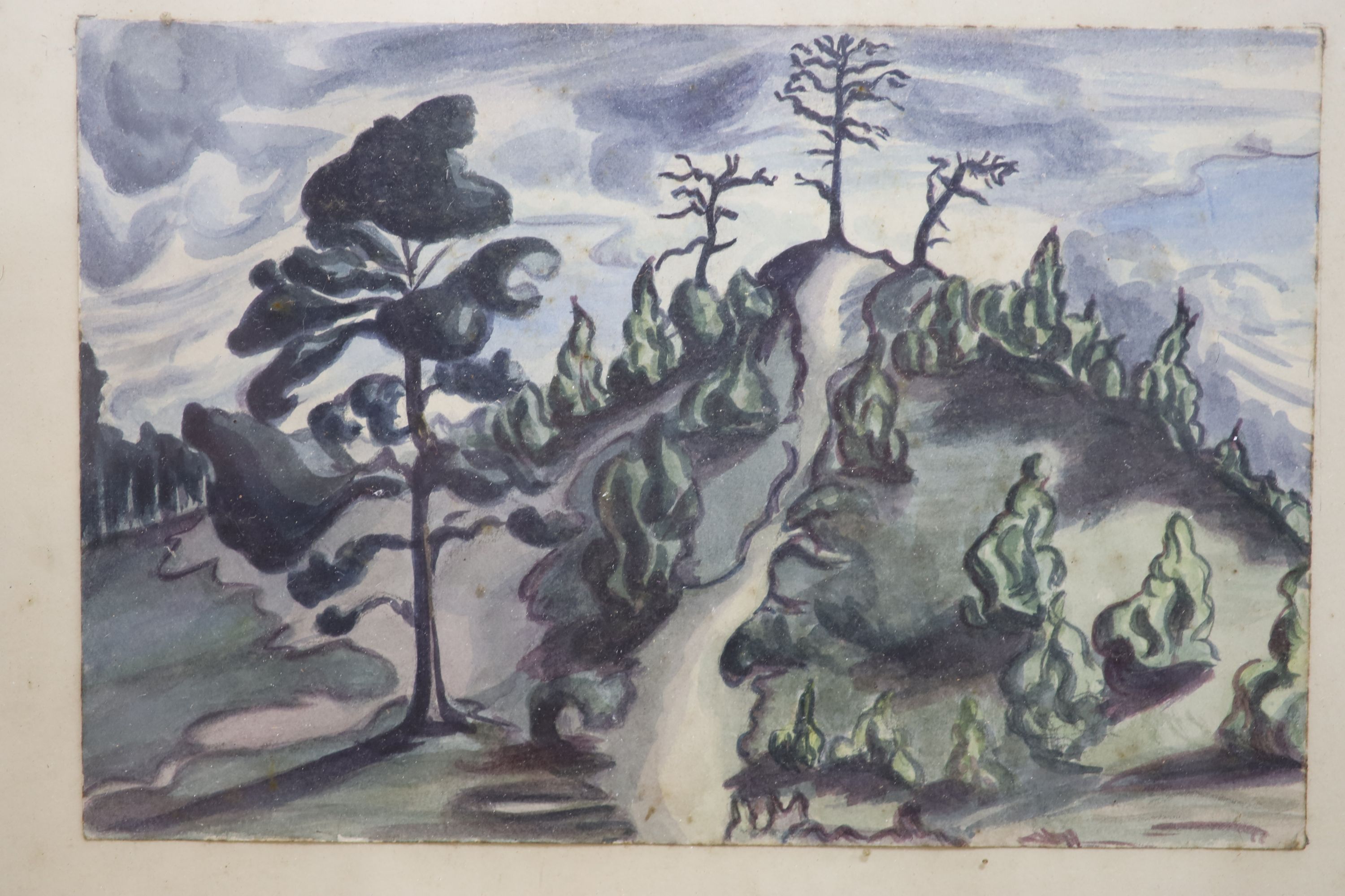 Jill Whitford-Hawkes, five watercolours, Views around Frentham, and an earlier study of castle ruins, largest 18 x 27cm